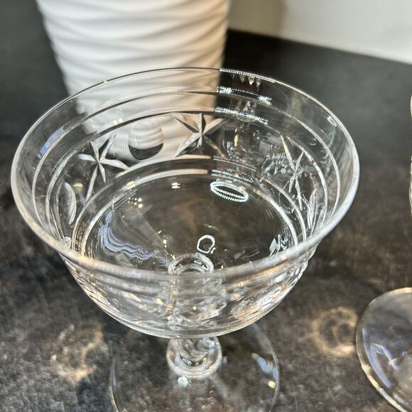 2- Vintage ROCK SHARPE 2003 Etched Crystal Champagne Tall Sherbet Glasses 5” - Picture 3 of 5